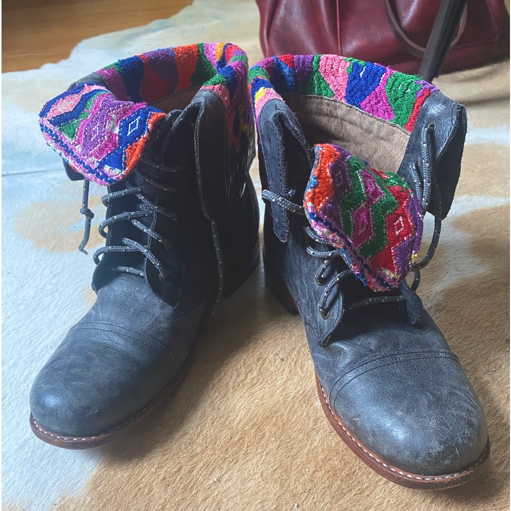 Free People Black Ankle Boots with Multicolor Knit Cuff